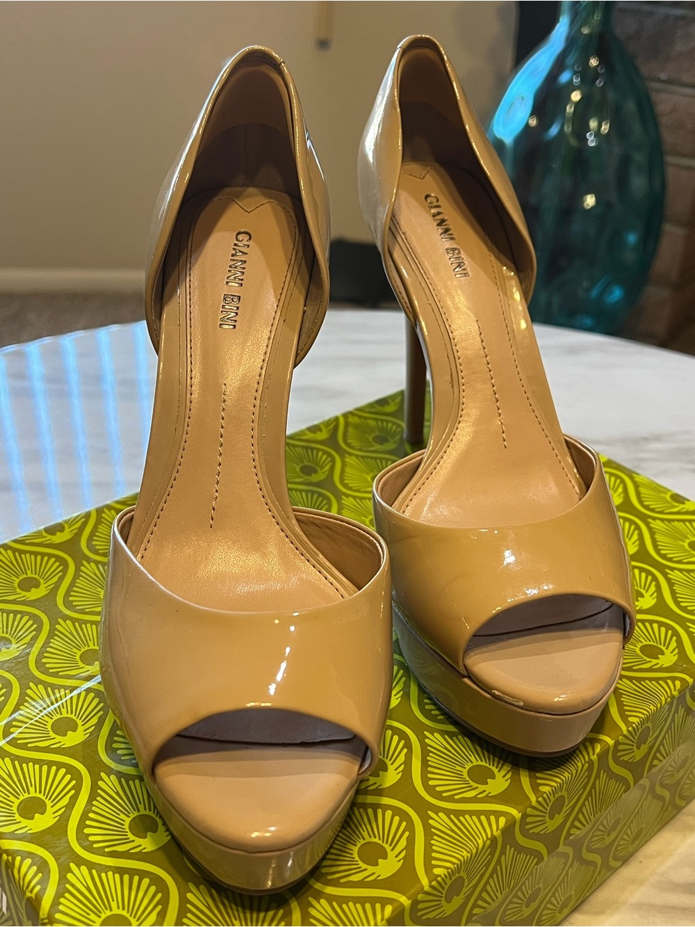 Gianni Bini Nude Patent Peep-Toe Platform Pumps